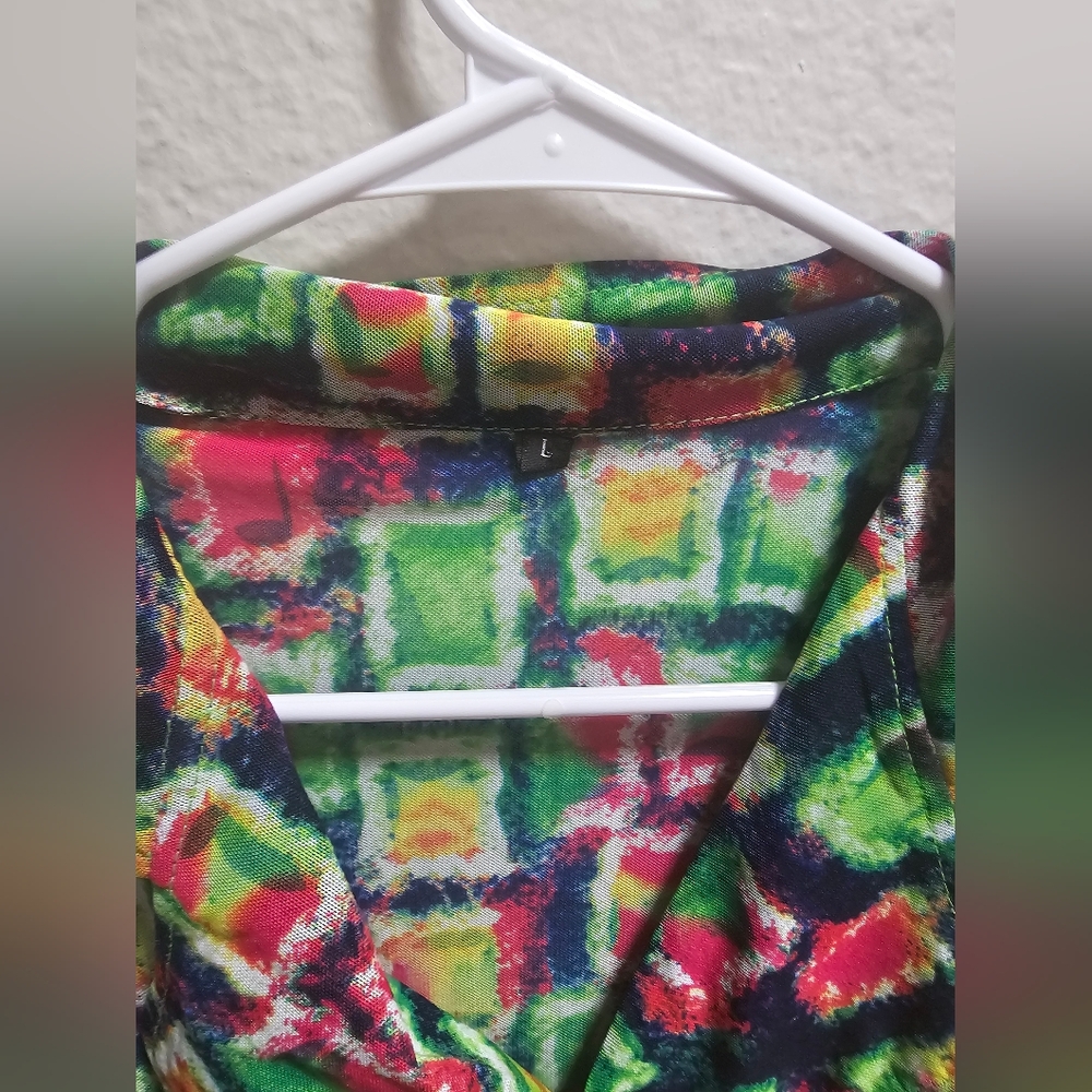 Sheer Colorful Geometric Blouse - Picture 2 of 5